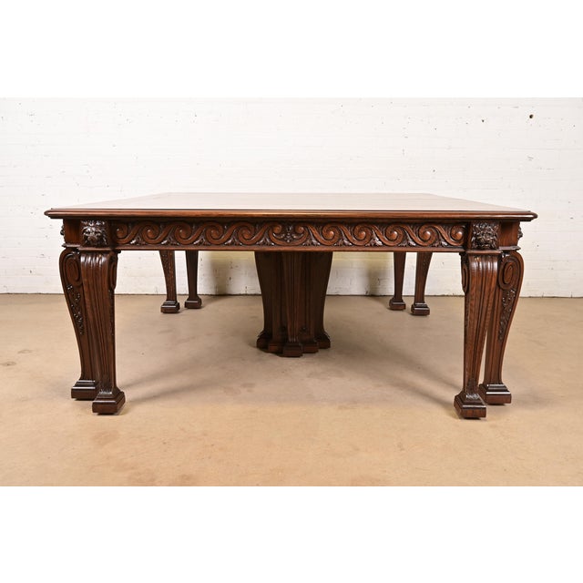 R. J. Horner Style Monumental Antique Victorian Carved Oak Extension Dining Table, Newly Refinished For Sale - Image 15 of 16
