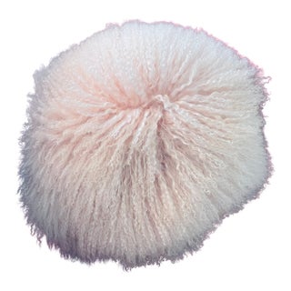 Blush Pink Mongolian Fur Round Pillow For Sale