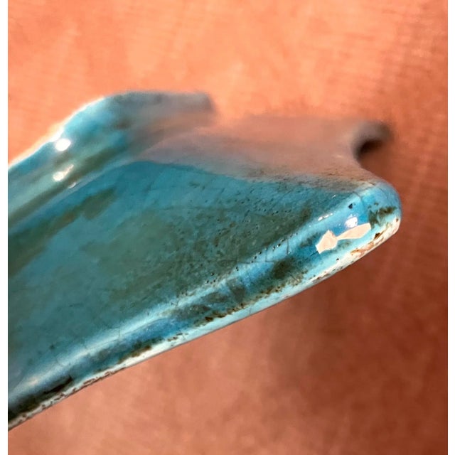 Hollywood Regency 1960s Vintage Italian Turquoise Glazed Catchall Dish For Sale - Image 3 of 5