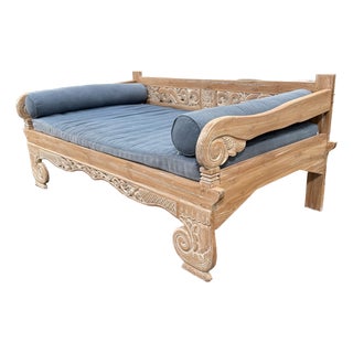 Hand-Carved Teak Daybed, Vintage For Sale