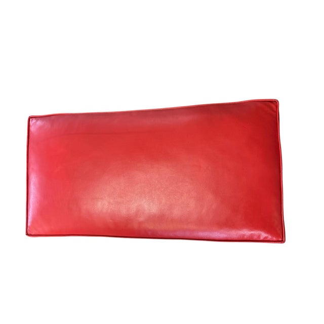 Mid 20th Century Vintage Mid-Century Walnut Upholstered Bench in Red Vinyl For Sale - Image 5 of 5