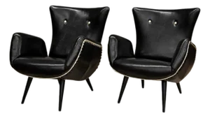 Pair of Armchairs in & Faux Black Leather, Unknown, 1950s