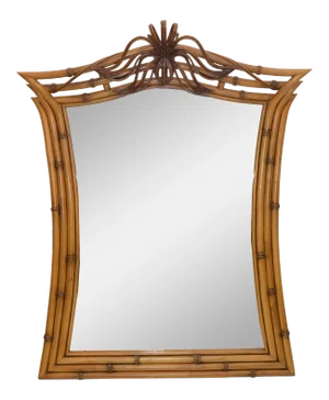 Mid-Century Modern Framed Handcrafted Bamboo, Wood & Wicker Wall Mirror