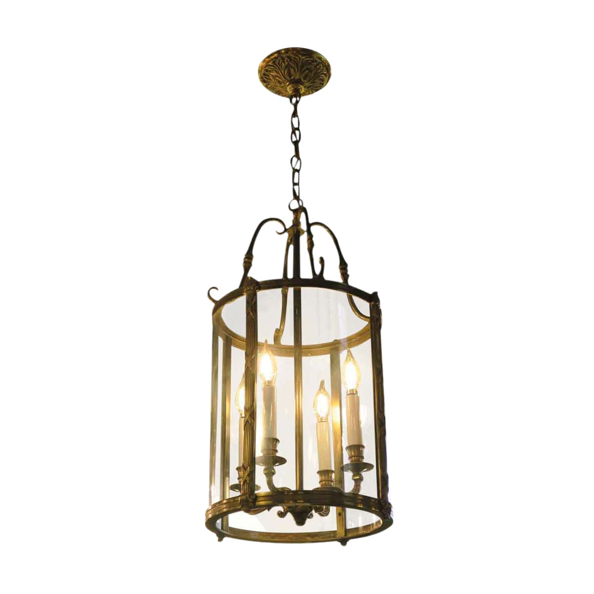 Hanging Bronze Glass Cylinder Vestibule Lantern From Waldorf