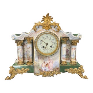 Late 19th Century Antique French Hand Painted Mantle Clock For Sale