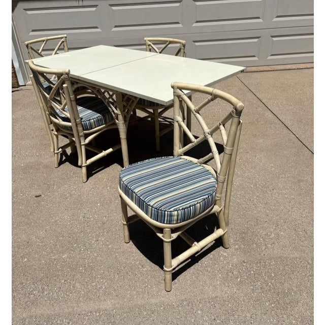 Mid-Century Modern Vintage Bamboo Dining Set With Extendable Table, With 4 Chairs For Sale - Image 3 of 7