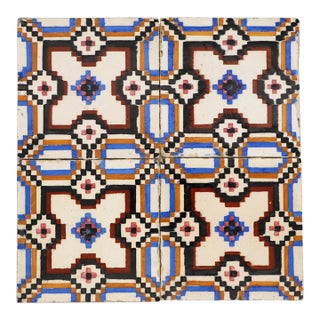 1900s Geometric Antique Tiles, Set of Four, Portuguese For Sale