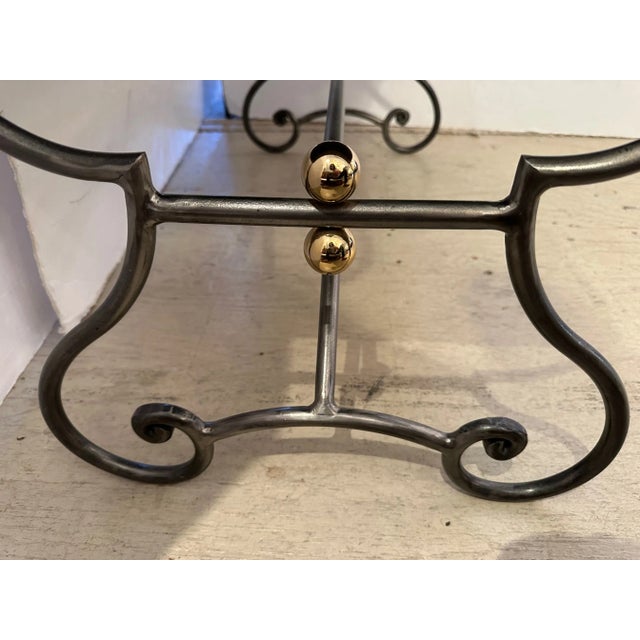 Mid Century Modern Curlicue Steel & Brass Upholstered Bench For Sale In Philadelphia - Image 6 of 8