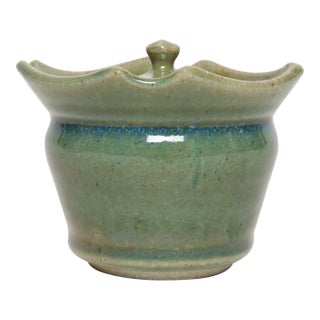 Vintage Petite Studio Ceramic Green Lidded Sugar Bowl by Deanna Nichols For Sale