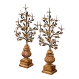 Pair of Mid-Century Italian Giltwood and Wrought Iron Pricket Candle Holders For Sale