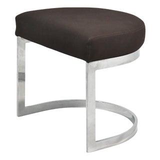 1970s Upholstered Stool with Chrome Base For Sale