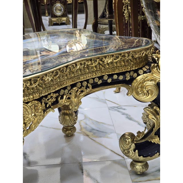French Rococo Coffee Table With Hand-Painted Artwork Under Glass & Gilded Bronze Details For Sale - Image 10 of 11