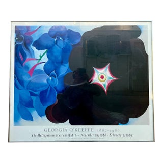 1980's Georgia O'Keeffe "Black Hollyhock Blue Larkspur" Framed Exhibition Poster. For Sale