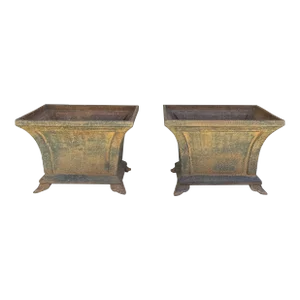 Mid 20th Century Cast Iron French Style Jardiniere Planters - a Pair