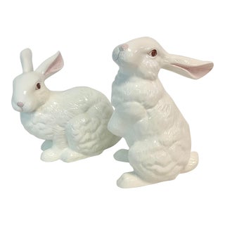 Vintage Hollywood Regency French Porcelain Bunny Rabbits - a Pair For Sale
