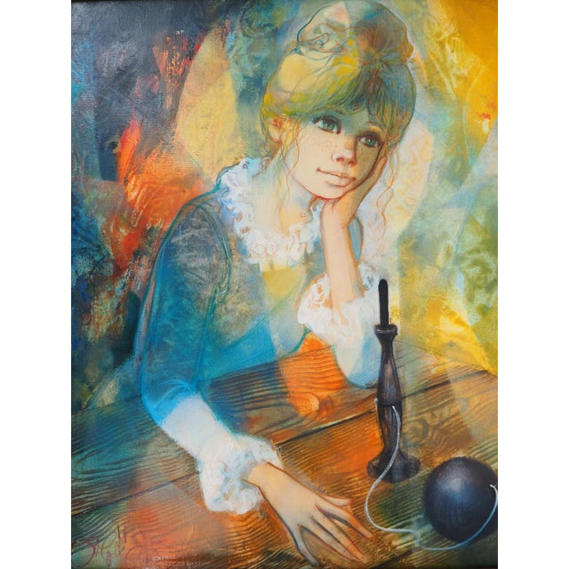 Jean-Baptiste Valadie, Meditation, The Young Girl with the Cup and Ball, 1975, Oil on Canvas For Sale - Image 5 of 11