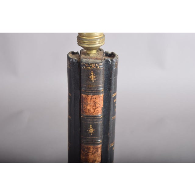 Black Vintage Leather-Bound Book Stack Table Lamp, Library Accent Light, English Study Style, Europe, 1950s For Sale - Image 8 of 12