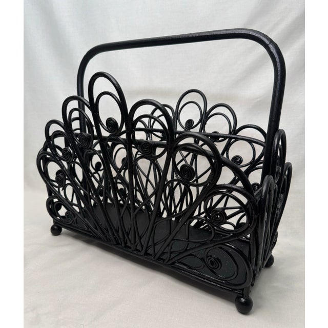 Boho Chic Black Painted Rattan Magazine Rack For Sale - Image 12 of 12