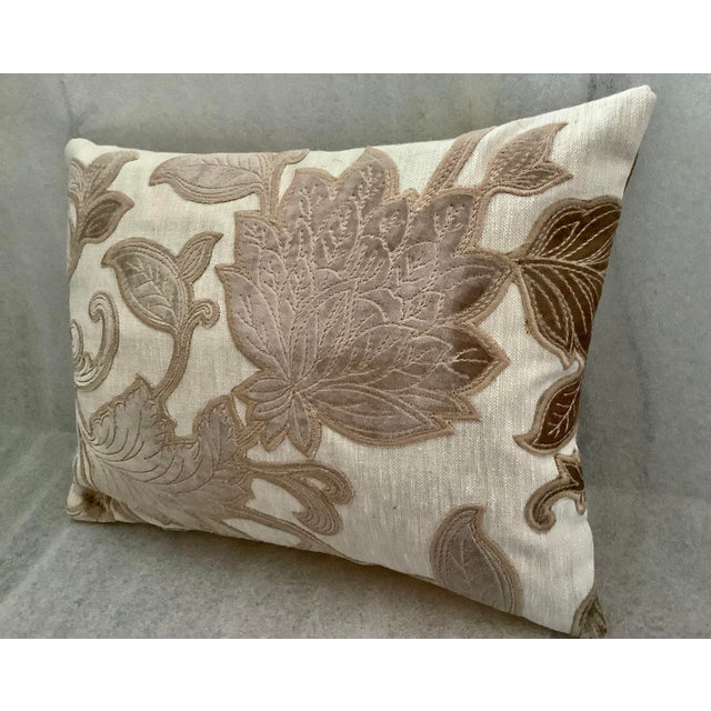 Transitional Velvet Foliage Appliquéd Silk Linen Decorative Boudoir Pillow Cover For Sale - Image 3 of 10