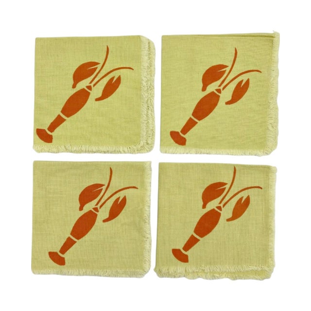 Vintage Lobster Cocktail Napkins Tan Beige Linen Nantucket - Set of 4 For Sale - Image 4 of 7