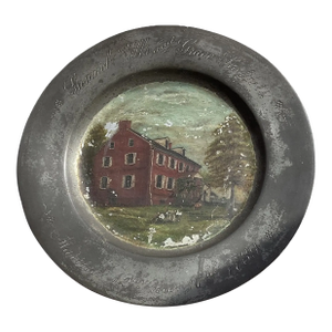 Antique Painted Anniversary Pewter Plate