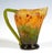 Vase with a handle, set on a round, flared base, the body rises conically, widening as it goes up, the upper rim is...