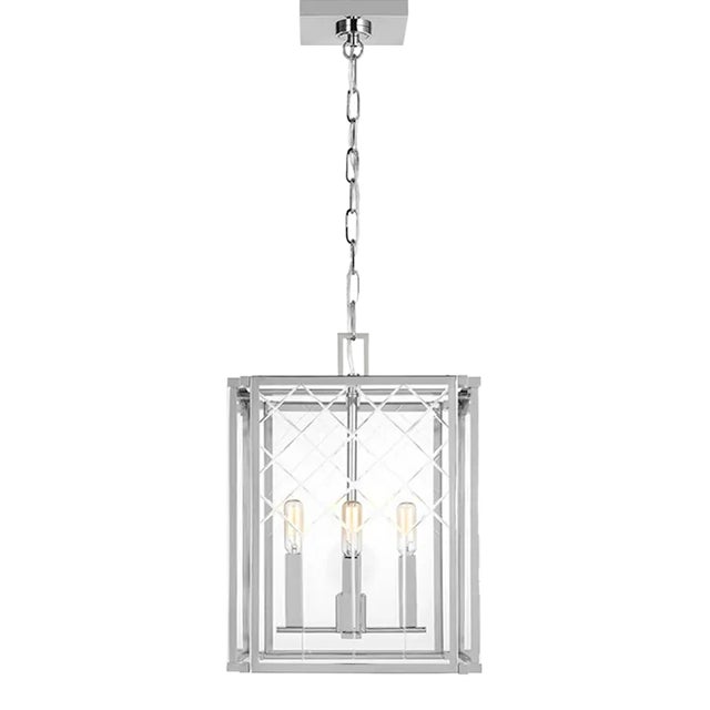 Alexa Hampton By Visual Comfort Studio Erro 4-Light Small Lantern Pendant in Polished Nickel For Sale