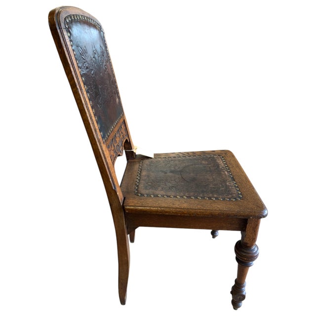 Mediterranean Mid 19th Century Antique Carved Oak Side Chair For Sale - Image 3 of 12