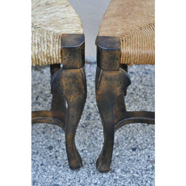 Spanish Rococo Rush Seat Distressed Carved Wood Dining Side Chairs ...