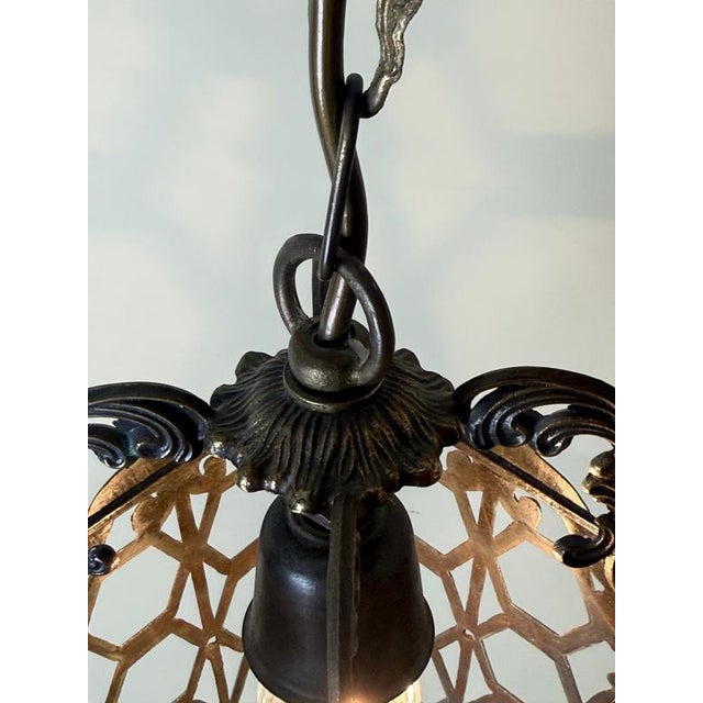 Metal European Hollywood Regency Patinated Brass Openwork Lantern Pendant Light, 1970s For Sale - Image 7 of 17