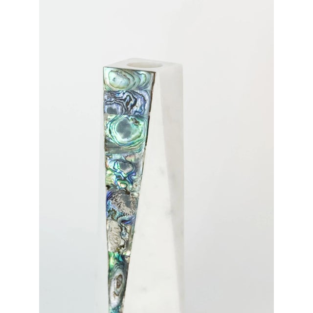 White Marble Rainbow Mother of Pearl Candle Holder - Large For Sale - Image 10 of 12