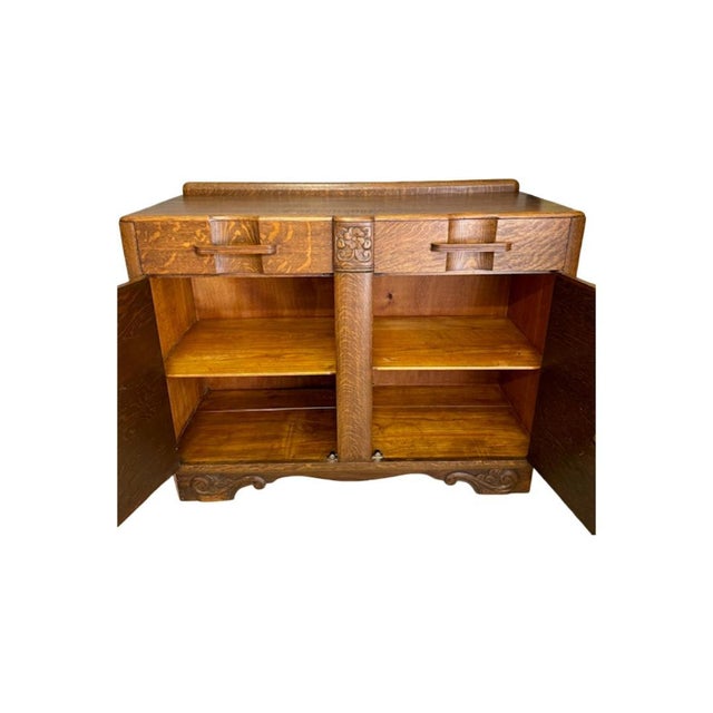 Wood Antique c.1920's Art Deco Quarter Sawn Oak Sideboard Buffet For Sale - Image 7 of 15