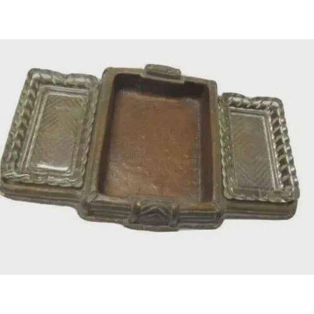 Vintage Ashtray Card Holder Desk Set Art Deco Wood Composite with Scenery. Measures approximately 9" x 5" x 1 1/2" Great...