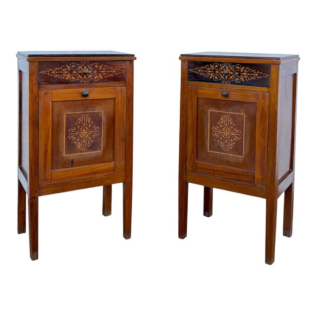 French Marquetry Bedside Cabinets with Inlaid Decoration, 1940, Set of 2 For Sale - Image 10 of 10