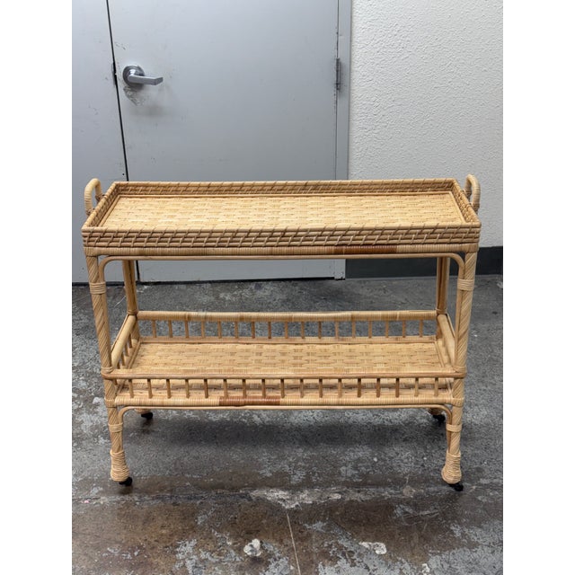 Serena & Lily South Seas Rattan Bar Cart, Natural For Sale In San Francisco - Image 6 of 12