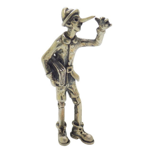 Vintage Italian Handmade 800 Silver Pinocchio Going to School Figurine, Arezzo, 1980s For Sale