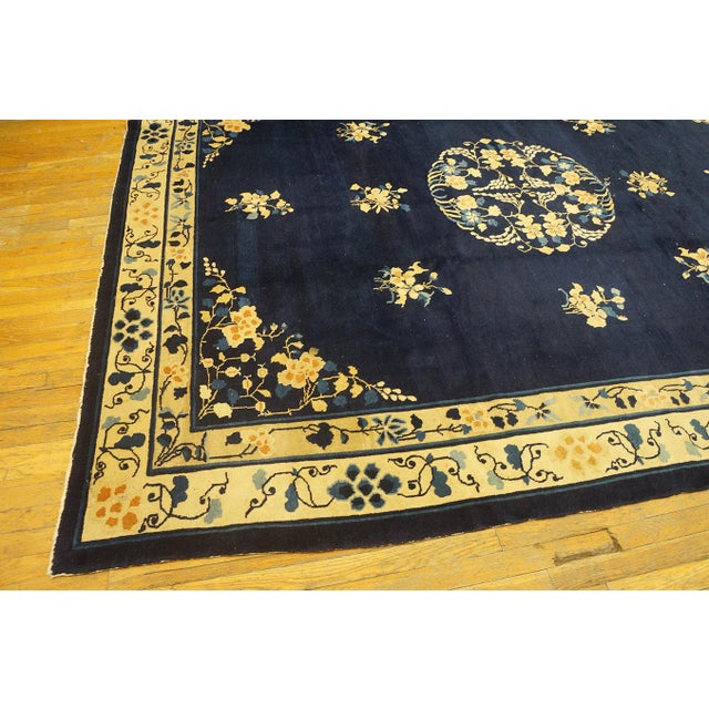 Wool Rectangle Blue Hand Knotted Pile 1920s Antique Rug, Circa Date: 1920s. This magnificent example of early 20th-century...