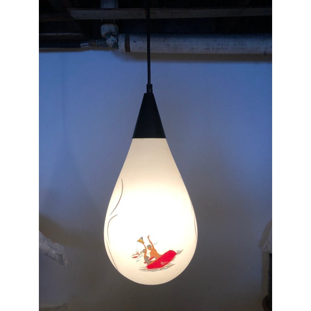 Glass Vintage Mid Century Nautical Pendant Light with Painted Scenes For Sale - Image 7 of 13