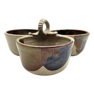 Benitta Pauly California Studio Pottery Triple Condiment Server — Signed, 1991 For Sale