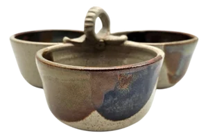 Benitta Pauly California Studio Pottery Triple Condiment Server — Signed, 1991