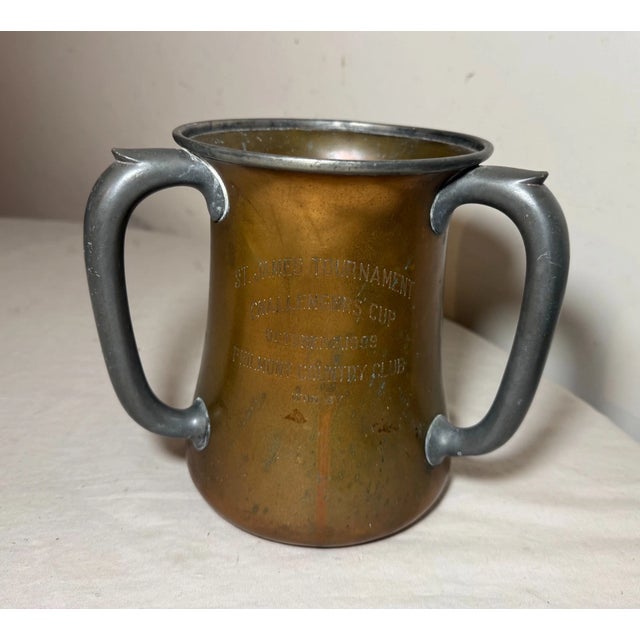 Antique 1909 Hand Engraved Bronze Pewter Golf Country Club 3 Handle Trophy Urn For Sale - Image 4 of 9