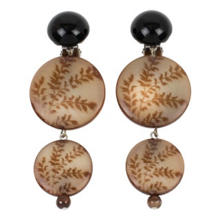 Angela Caputi Black and Brown Floral Clip Earrings - 2 Pieces For Sale