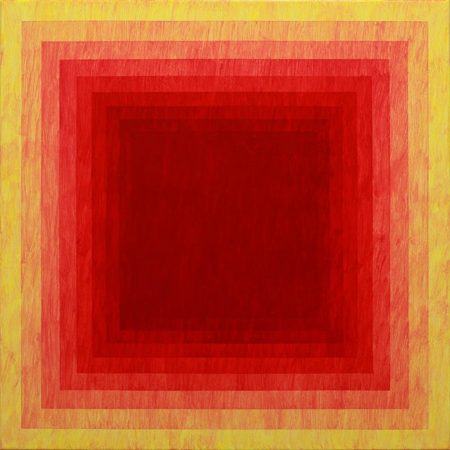 Contemporary Abstract Acrylic on Canvas "Filtered Light (Aureolin Yellow / Rose Madder)" by Andy Harwood For Sale - Image 4 of 4
