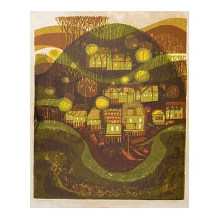 1965 David Weidman Fishing Village Serigraph For Sale