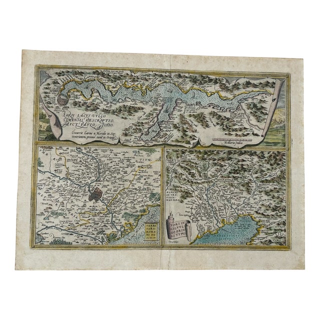 Double-Page Map of Lake Como by Abraham Woertels, 1579 For Sale