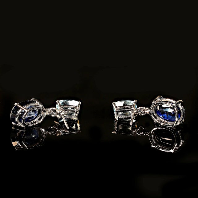 Traditional Awesome Aquamarine Ovals and Blue Kyanite in 14k White Gold Earrings - 2 Pieces For Sale - Image 3 of 6