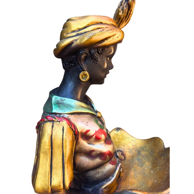 Blue Large Italian Moro Veneziano Blackamoor Figure with Shell Bowl, 1960 For Sale - Image 8 of 9