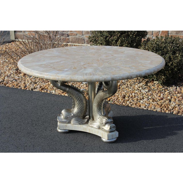 Traditional Maitland-Smith Silver Giltwood Dolphin Table For Sale - Image 3 of 18