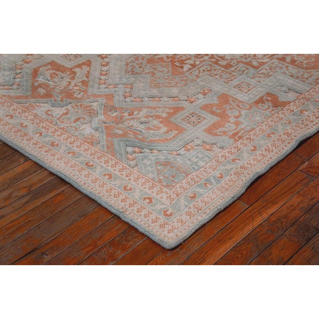 Early 20th Century 1920s Gray Salmon Geometric Tribal Antique Indian Agra Cotton Rug 4'0"x 7'2" Handknotted Wool Carpet For Sale - Image 5 of 6