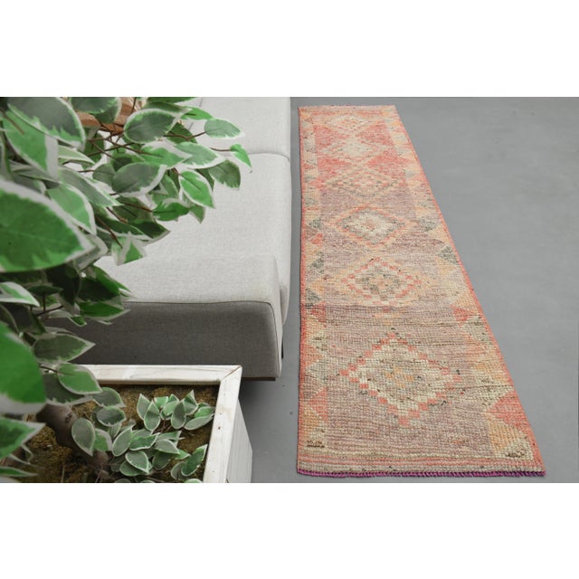 1970s Turkish Oushak Handmade Wool Cotton Pink Runner Rug For Sale - Image 4 of 9